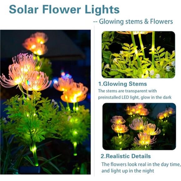 Solar Garden Lights, Solar Flowers Lights with Glowing Flowers & Stems, Upgraded - Picture 2 of 7